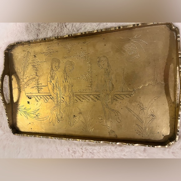 Vintage Brass Engraved Chinese Tray - Picture 4 of 13